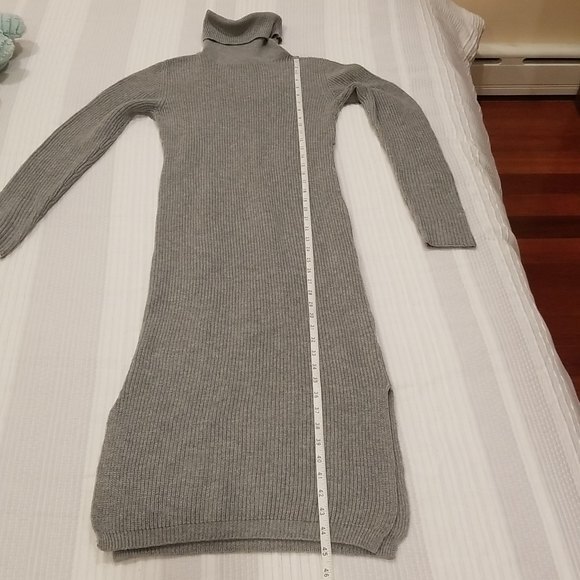 NWT Lulus Snuggled Up Light Grey Knit Turtleneck Midi Sweater Dress, XS - Picture 11 of 16